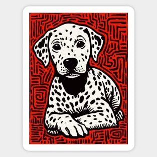 Sweet Dalmatian Puppy Linocut Art for Modern Nursery Decor Sticker